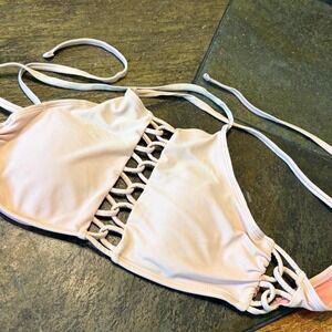 Pink Strappy Looped Cutout Bikini Swim Top Med
